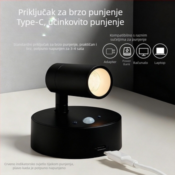 LED zidna lampa sa senzorom pokreta za spavaću sobu, čitanje u krevetu, RGB, punjiva, daljinsko upravljanje