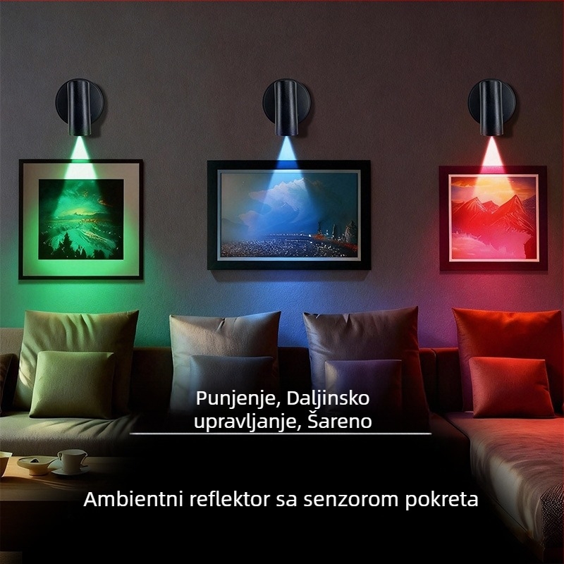 LED zidna lampa sa senzorom pokreta za spavaću sobu, čitanje u krevetu, RGB, punjiva, daljinsko upravljanje