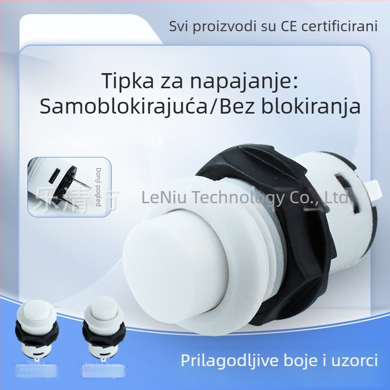 12 mm samouzključavajući/bez zaključavanja gumb prekidač DS-425, navojni, bijeli, dvopinski, mali okrugli