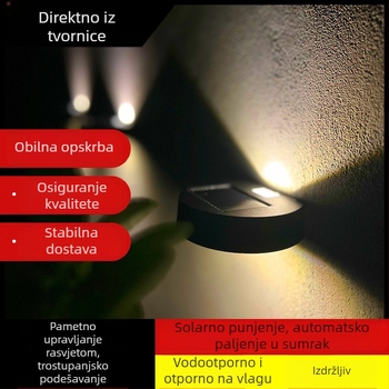 Solarna vanjska zidna svjetiljka za vrt i balkon, jednostavan dizajn, svjetlo s učinkom pranja zida, vodootporna svjetiljka s konveksnim zrcalom