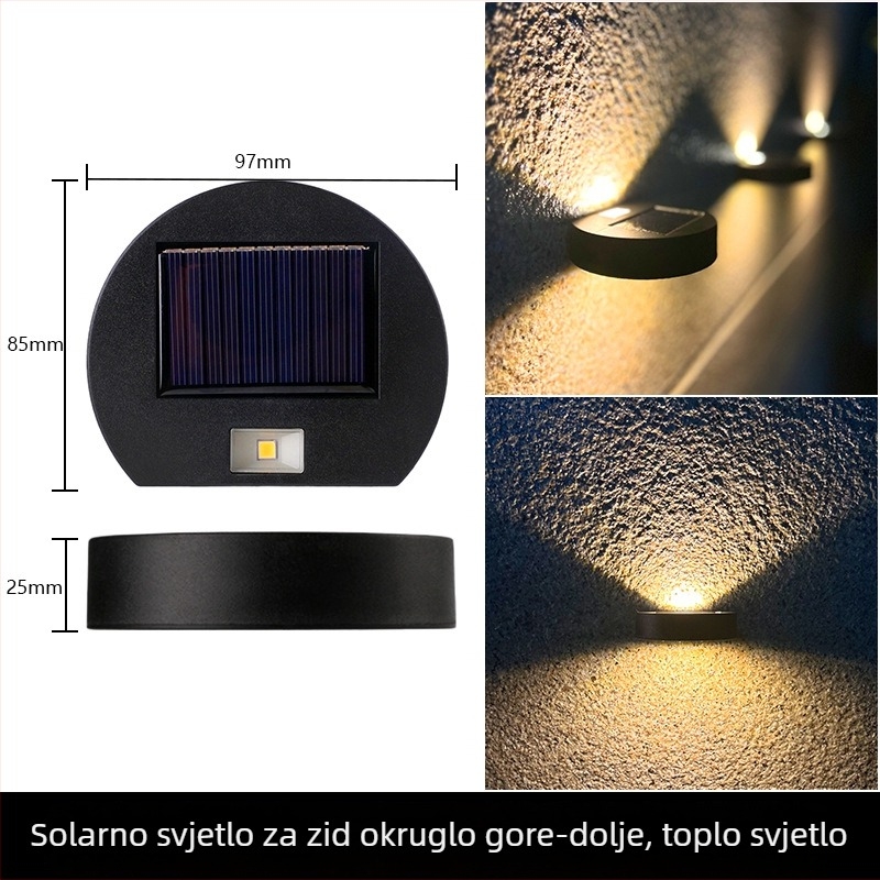 Solarna vanjska zidna svjetiljka za vrt i balkon, jednostavan dizajn, svjetlo s učinkom pranja zida, vodootporna svjetiljka s konveksnim zrcalom
