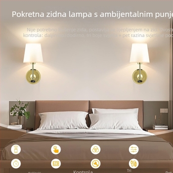 Stenska lampa s odvojivom baterijom i mogućnošću punjenja, tekstilno sjenilo, LED svjetlo, moderni minimalistički stil, noćna lampa za spavanje