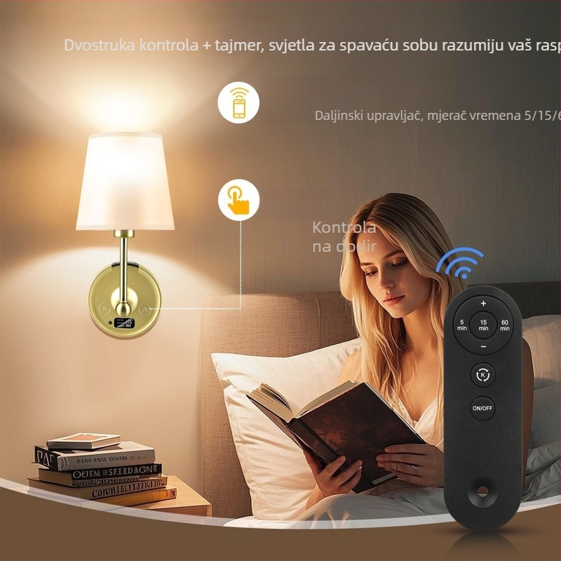 Stenska lampa s odvojivom baterijom i mogućnošću punjenja, tekstilno sjenilo, LED svjetlo, moderni minimalistički stil, noćna lampa za spavanje
