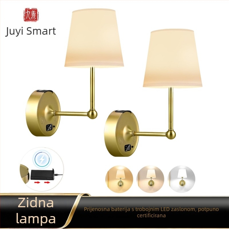 Stenska lampa s odvojivom baterijom i mogućnošću punjenja, tekstilno sjenilo, LED svjetlo, moderni minimalistički stil, noćna lampa za spavanje