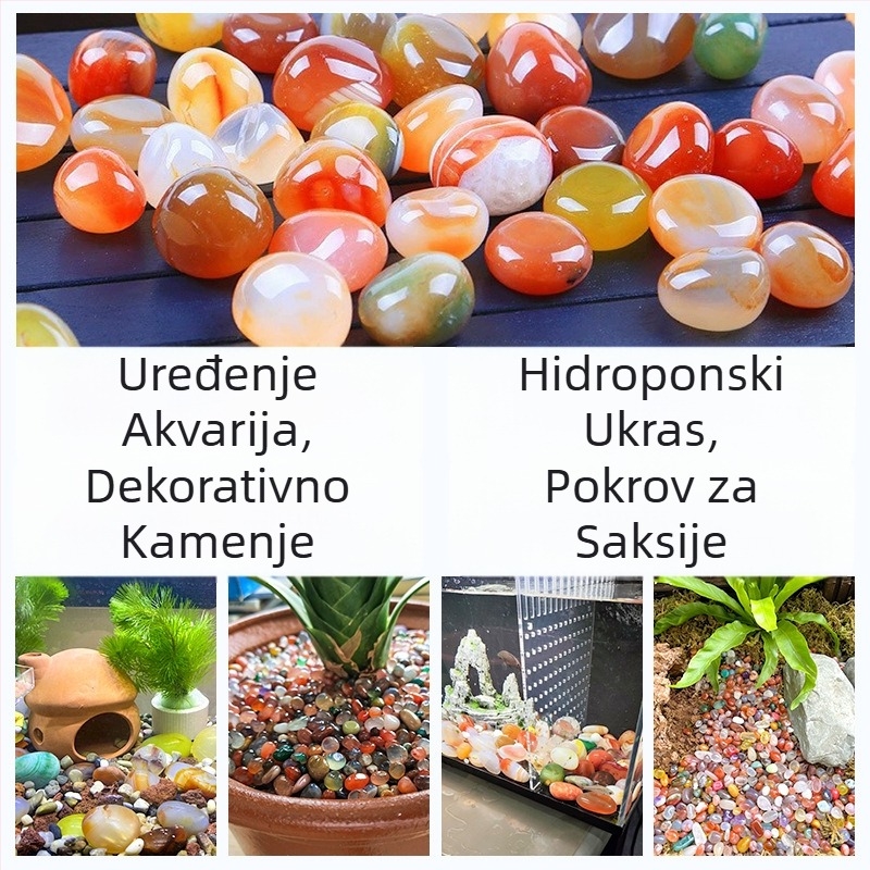 Prirodni ahat kamen — sirovi kamenčići, višebojni ahat kamenčići za ukrase posuda i akvarija, crvene ahat perle
