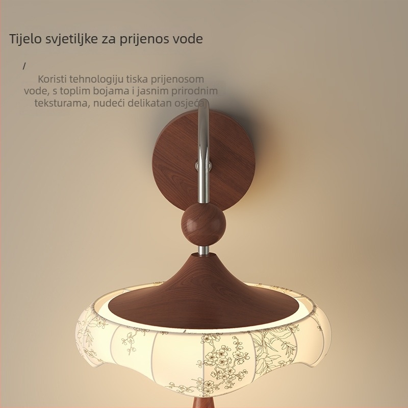Zidna lampa s platnenim sjenilom, stil Song dinastije, LED, metalno i akrilno tijelo, za spavaću sobu i hodnik