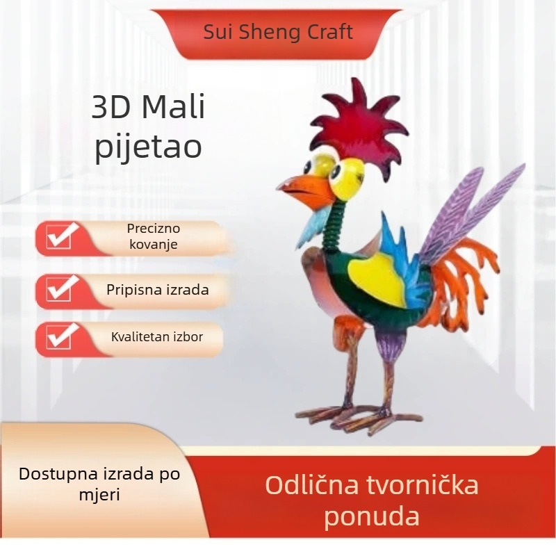 Šareni 3D kovani pijetao za stolni dekor, unutarnja i vanjska upotreba, retro stil