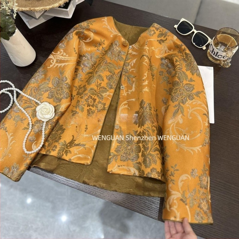 Ženski vintage dvostrani kardigan-jakna od svile i lana, dvostrano nošenje, jesen, kineski stil
