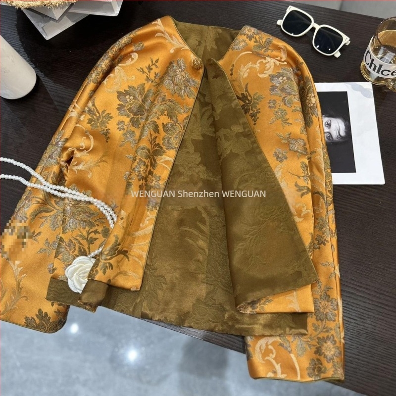 Ženski vintage dvostrani kardigan-jakna od svile i lana, dvostrano nošenje, jesen, kineski stil