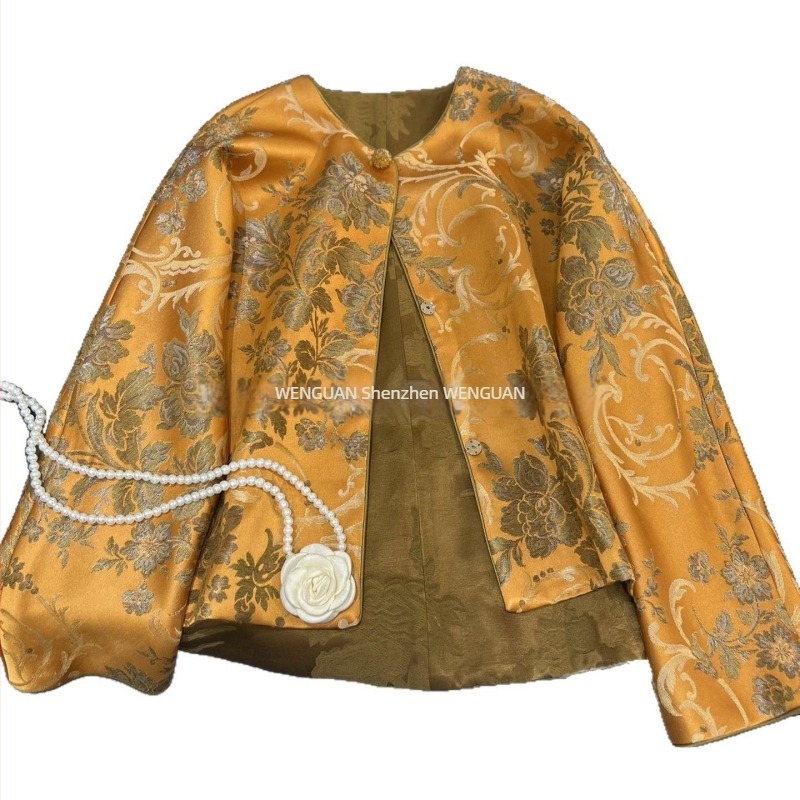 Ženski vintage dvostrani kardigan-jakna od svile i lana, dvostrano nošenje, jesen, kineski stil