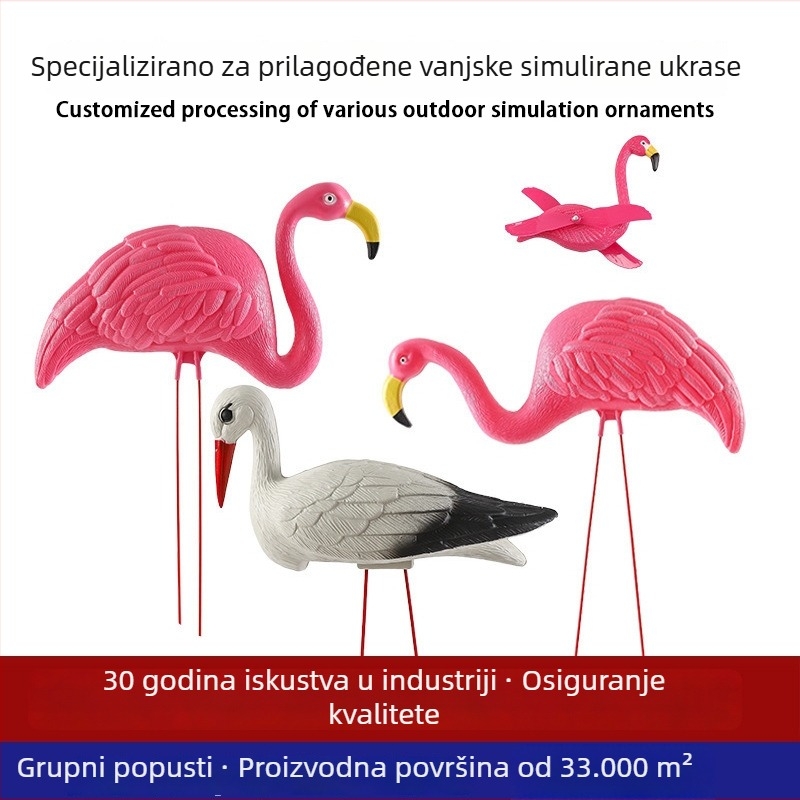 Prilagodljiv realističan plastični flamingo i bijeli žerav — dekor vrt za vanjsku upotrebu