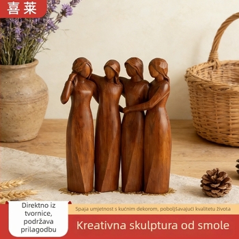 Dekorativna figura od smole s motivom srca četiri sestre, izgled drvene rezbarije, za dom i vrt