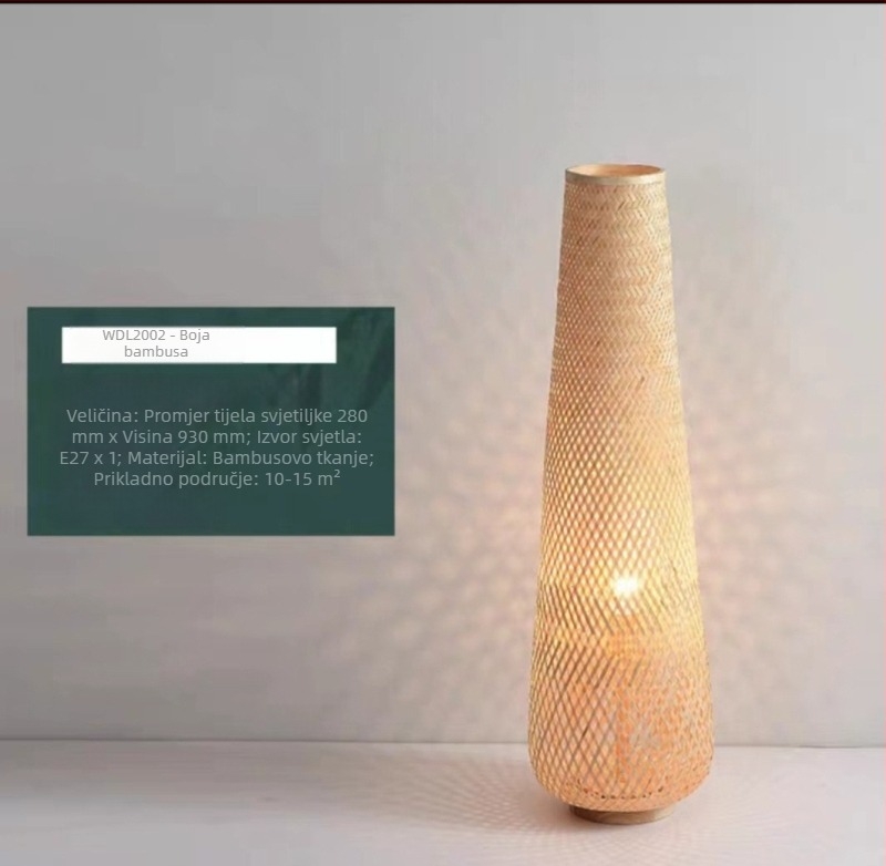 Stojeća lampa za dnevni boravak i spavaću sobu, uz krevet ili kut kauča, bambus lampa u skandinavskom dizajnu s japanskim utjecajem