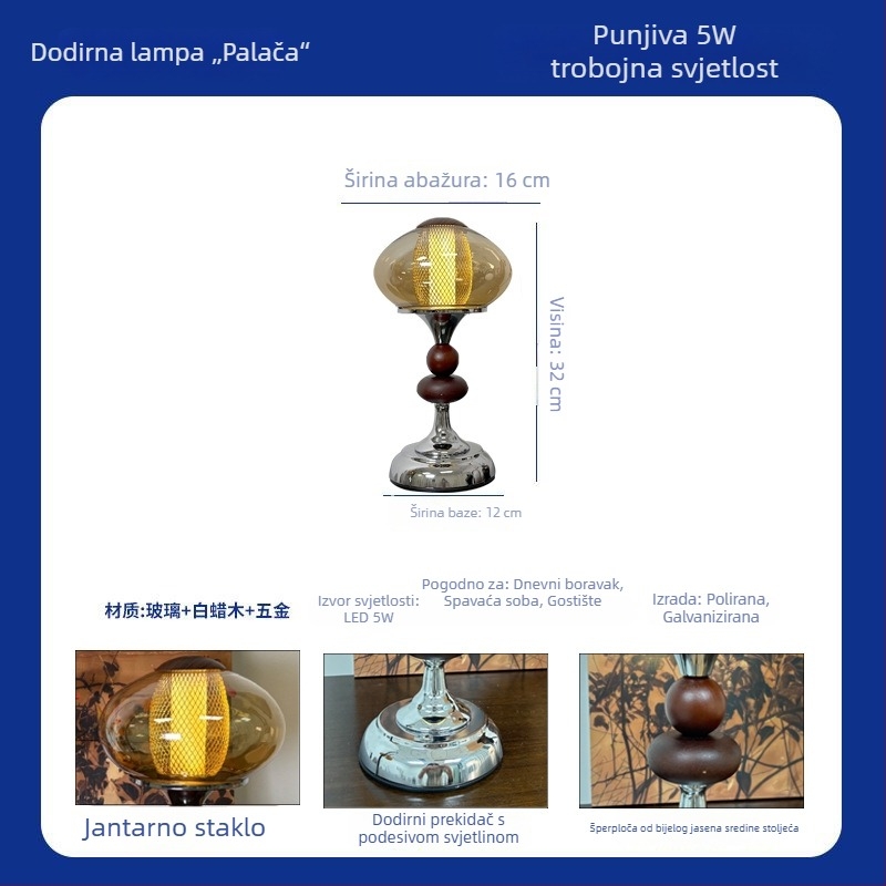 Vintage podna svjetiljka za dnevni boravak i spavaću sobu – LED svjetlo s akrilnim sjenilom