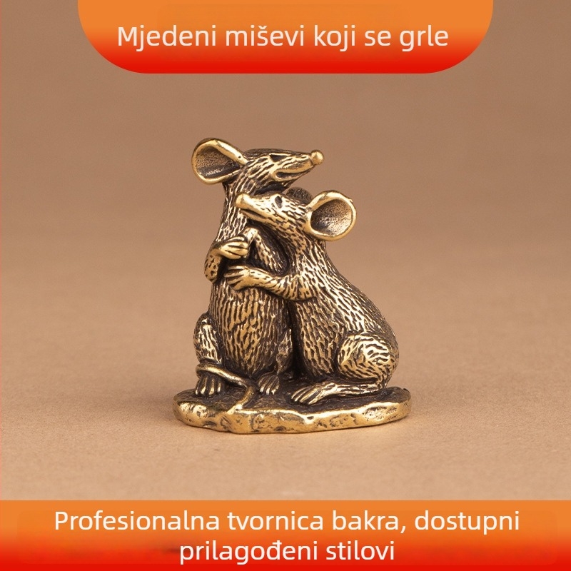 Dvojac mesinganih miševa – ukras za ured i dom, retro stil, čvrsta stolna dekoracija