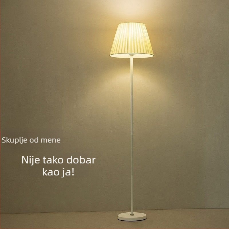 Nordskog stila podna lampa s tekstilnim sjenilom, za dnevni boravak i spavaću sobu, uz noćni ormarić