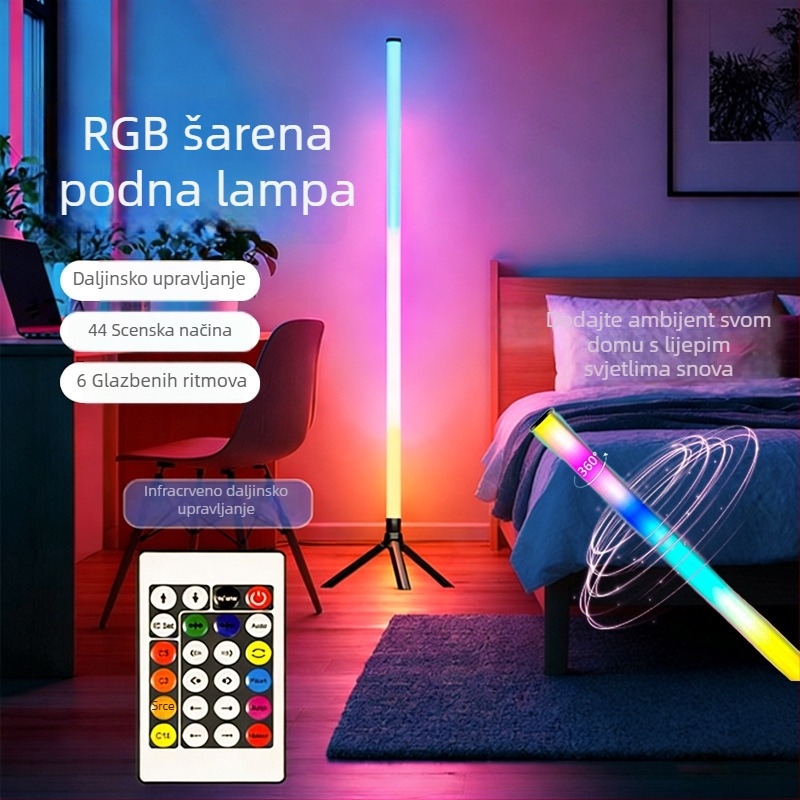 LED podna lampa s daljinskim upravljanjem, Bluetoothom i RGB ambijentalnim svjetlom – 120 cm, moderan minimalistički dizajn za barove i zabavne prostore