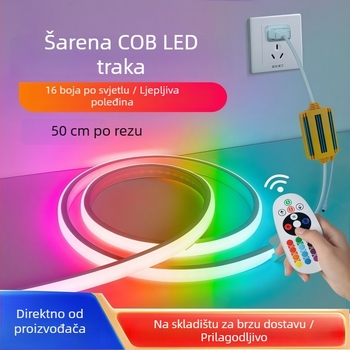 RGB COB LED traka 220V sa samoljepivom stražnjom stranom, priključno napajanje, promjena boja za atmosferu – dekor za gaming sobu