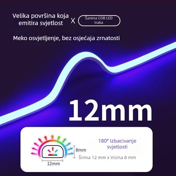 RGB COB LED traka 220V sa samoljepivom stražnjom stranom, priključno napajanje, promjena boja za atmosferu – dekor za gaming sobu