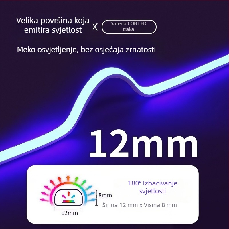 RGB COB LED traka 220V sa samoljepivom stražnjom stranom, priključno napajanje, promjena boja za atmosferu – dekor za gaming sobu