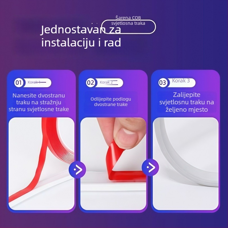 RGB COB LED traka 220V sa samoljepivom stražnjom stranom, priključno napajanje, promjena boja za atmosferu – dekor za gaming sobu