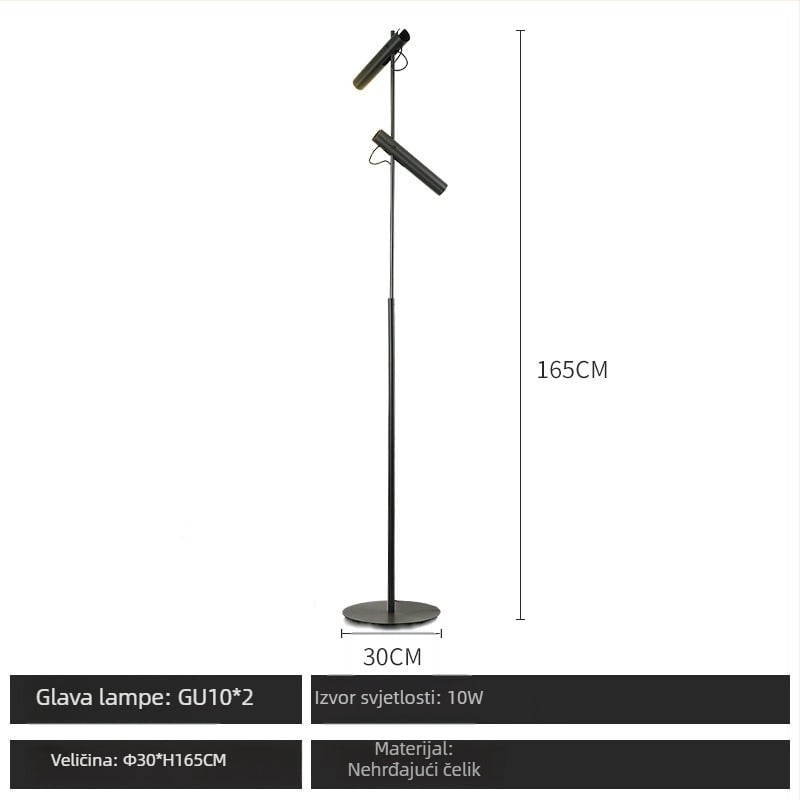 Crna stojna lampa od nehrđajućeg čelika, minimalistički dizajn za dnevni boravak, visina 165 cm, podesiva
