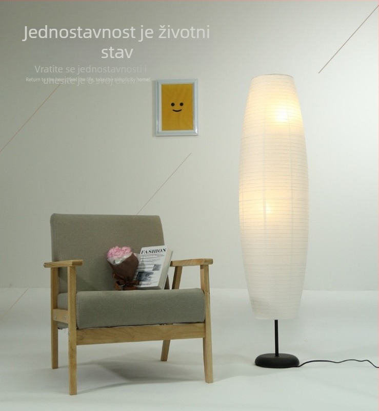LED podna lampa s papirnim abažurom, skandinavski stil, uspravni dizajn, za dnevni boravak i spavaću sobu, topla svjetlost
