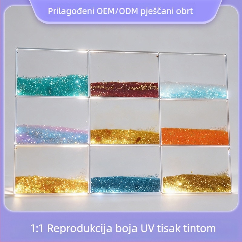 Okvir s tekućim pijeskom, kaligrafijom i pejzažnom slikom – akrilni stolni ukras