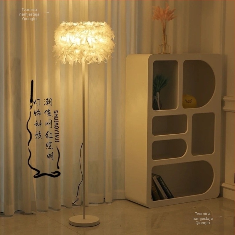INS kreativna podna lampa s kristalnim perjem za vjenčanje, dnevni boravak, studij i spavaću sobu; noćna stolna lampa za šminkanje i osvjetljenje uživo