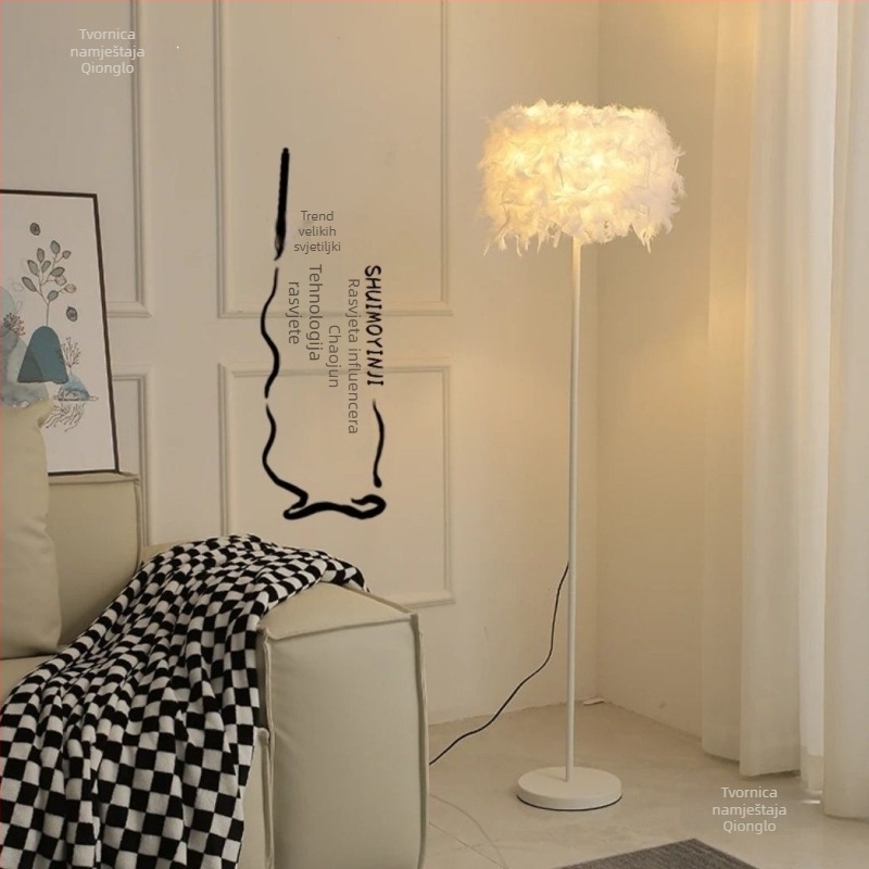 INS kreativna podna lampa s kristalnim perjem za vjenčanje, dnevni boravak, studij i spavaću sobu; noćna stolna lampa za šminkanje i osvjetljenje uživo