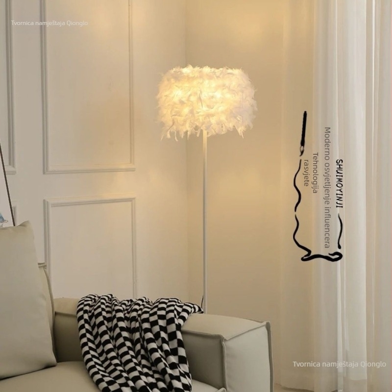INS kreativna podna lampa s kristalnim perjem za vjenčanje, dnevni boravak, studij i spavaću sobu; noćna stolna lampa za šminkanje i osvjetljenje uživo