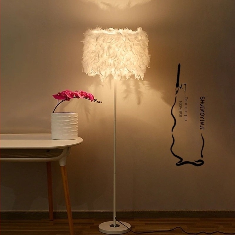 INS kreativna podna lampa s kristalnim perjem za vjenčanje, dnevni boravak, studij i spavaću sobu; noćna stolna lampa za šminkanje i osvjetljenje uživo