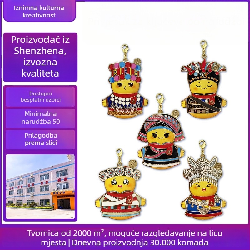 Kovinski privjesak Fuwa, emajliran, karikaturni dizajn, po narudžbi
