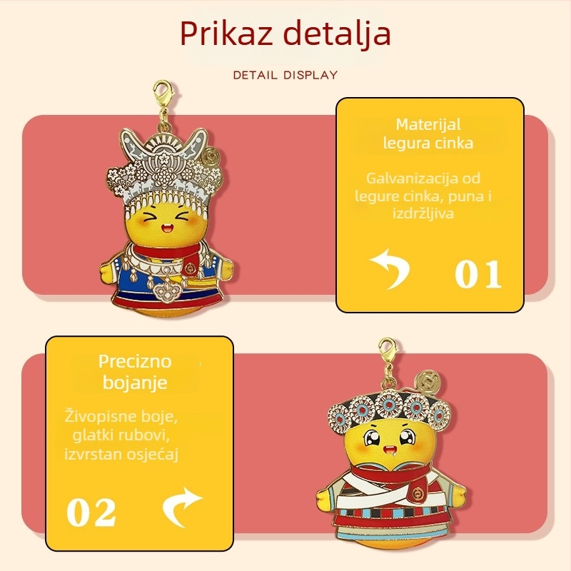 Kovinski privjesak Fuwa, emajliran, karikaturni dizajn, po narudžbi