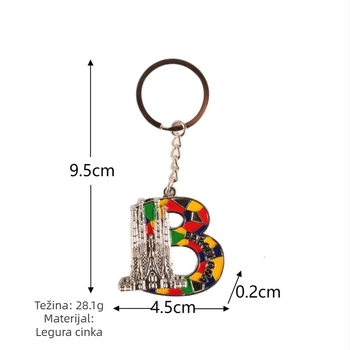 Kljucni privjesak od cinkovog legura sa šarenim slovima i motivom Sagrada Família – kreativan dar