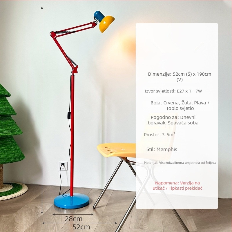 LED podna lampa s dugim ramom, zaštita očiju, za dječju sobu, radni kutak i dnevni boravak, dekorativno ambijentalno osvjetljenje