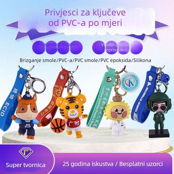 Prilagodljivi silikonski privjesak za ključeve s PVC figuricom – karikatura maskota, blind-box stil