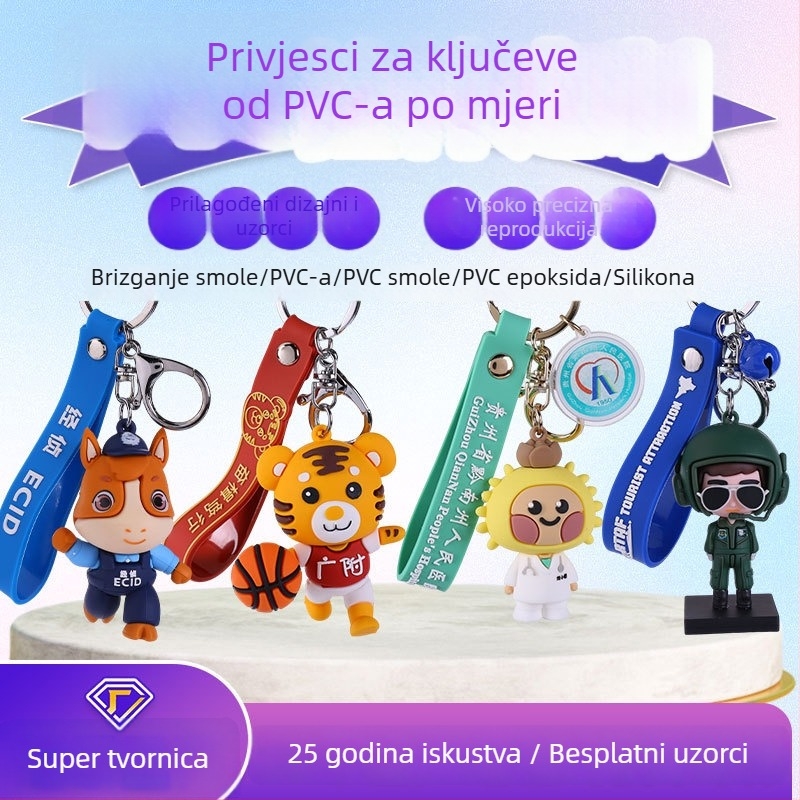 Prilagodljivi silikonski privjesak za ključeve s PVC figuricom – karikatura maskota, blind-box stil