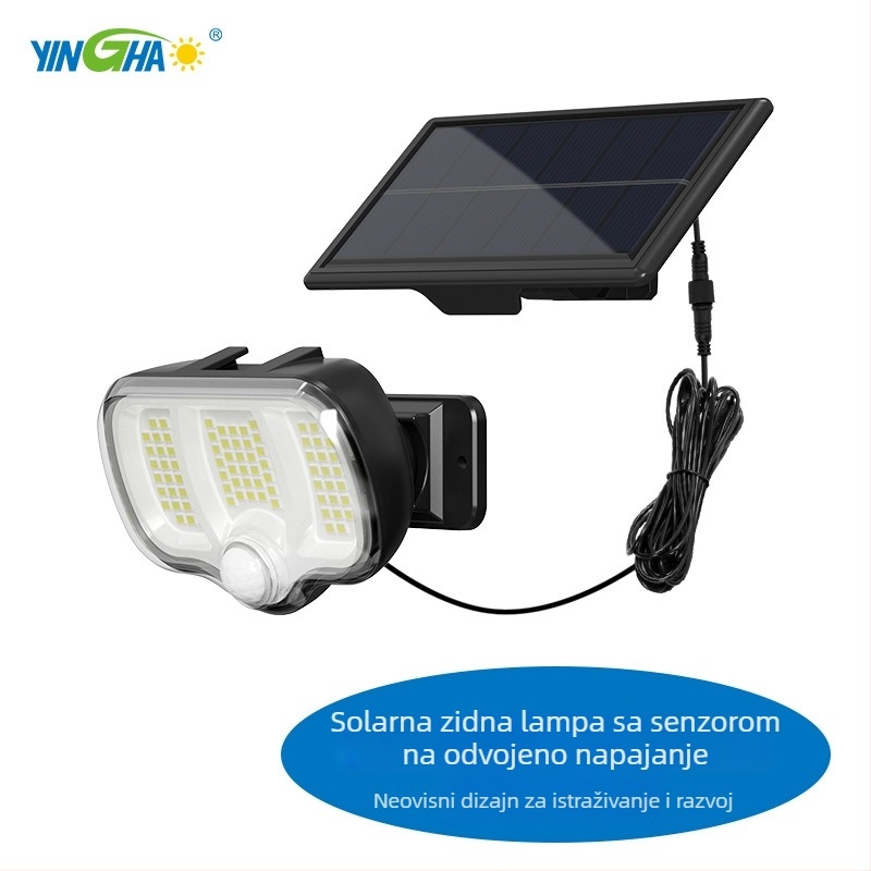 Solarna vanjska zidna svjetiljka s PIR senzorom, IPX5 vodootporna, LED 3.2W, moderna vrtna svjetiljka