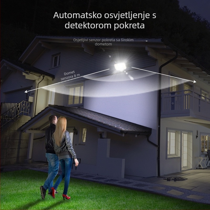 Solarna vanjska zidna svjetiljka s PIR senzorom, IPX5 vodootporna, LED 3.2W, moderna vrtna svjetiljka