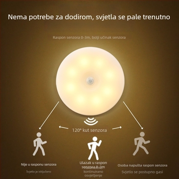 Pametno noćno svjetlo sa senzorom pokreta i daljinskim upravljanjem, Type-C punjenje, magnetsko pričvršćivanje na ormarić, kružni dizajn s tajmerom