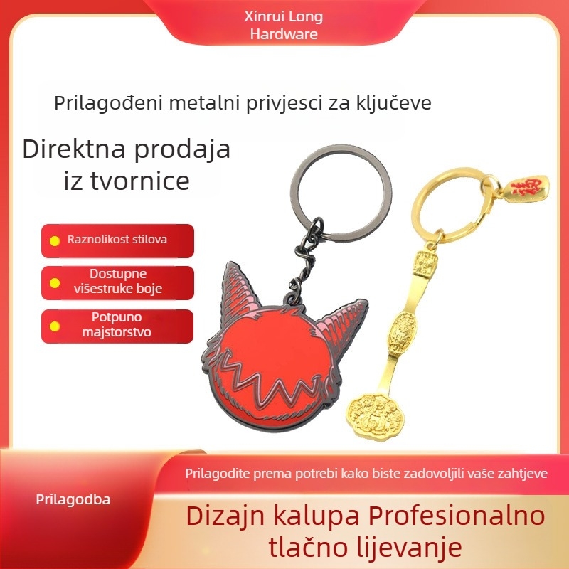 Prilagođeni metalni privjesak za ključeve s crtanim dizajnom, bojano, od cinkove legure — idealan dar za godišnjicu tvrtkama i školama