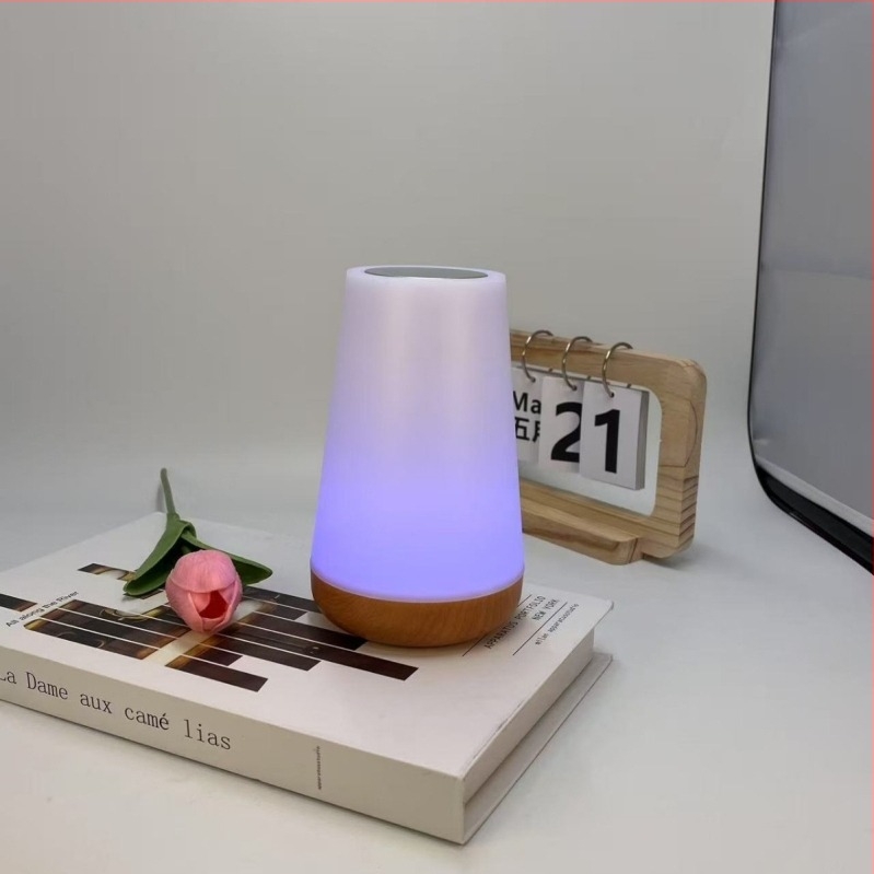 Stolna lampa s drvenim uzorkom, dodirnim i daljinskim upravljanjem, noćna lampica, 13 boja LED, podesiva