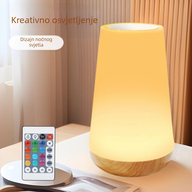 Stolna lampa s drvenim uzorkom, dodirnim i daljinskim upravljanjem, noćna lampica, 13 boja LED, podesiva