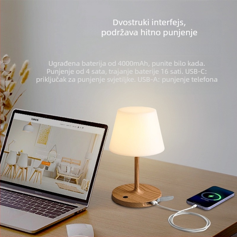 Vodootporna stolna lampa za punjenje — ambijentalno osvjetljenje i noćna svjetiljka; dvostruka upotreba za spavaću sobu, blagovaonu i dnevni boravak