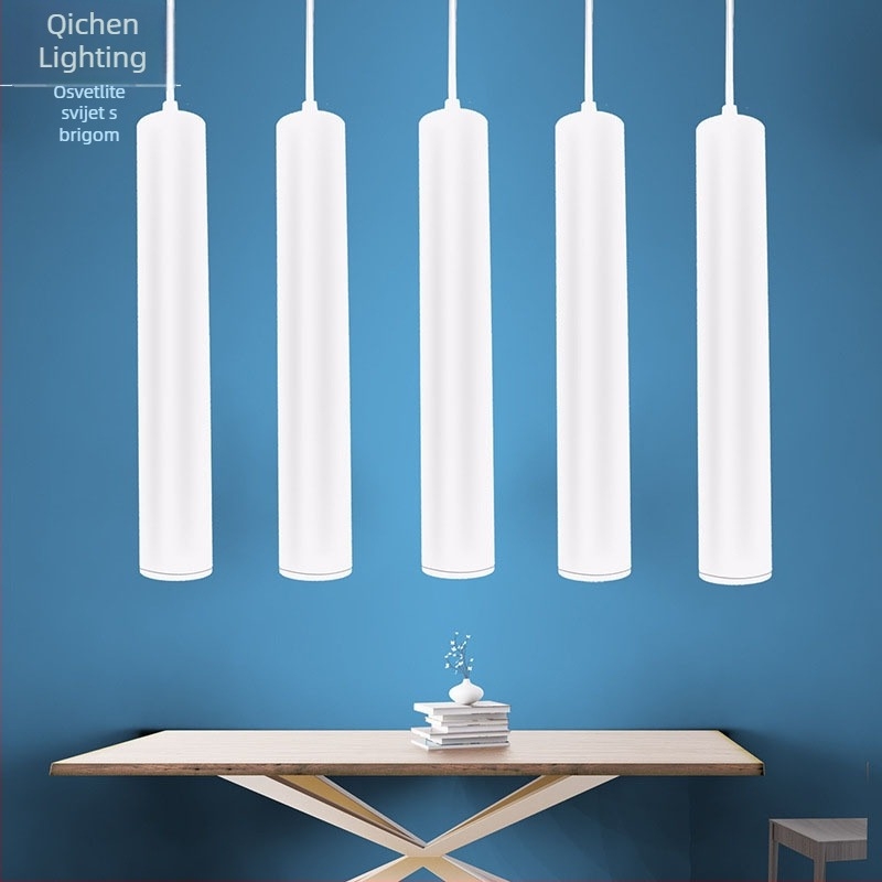 Okrugli cilindrični LED viseći luster za restorane i barove, crne boje, minimalistički stil, 12W, s jednim izvorom svjetla, prilagodljiv dizajn