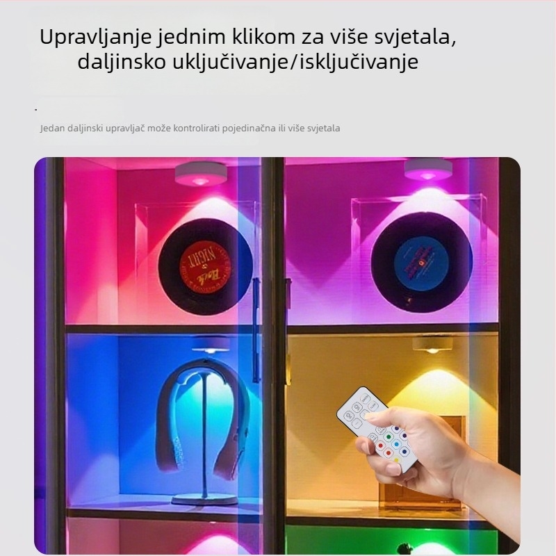 RGB bežično svjetlo za ormare – LED disk svjetlo, baterijsko napajanje, kuhinja i ormar, noćna svjetiljka