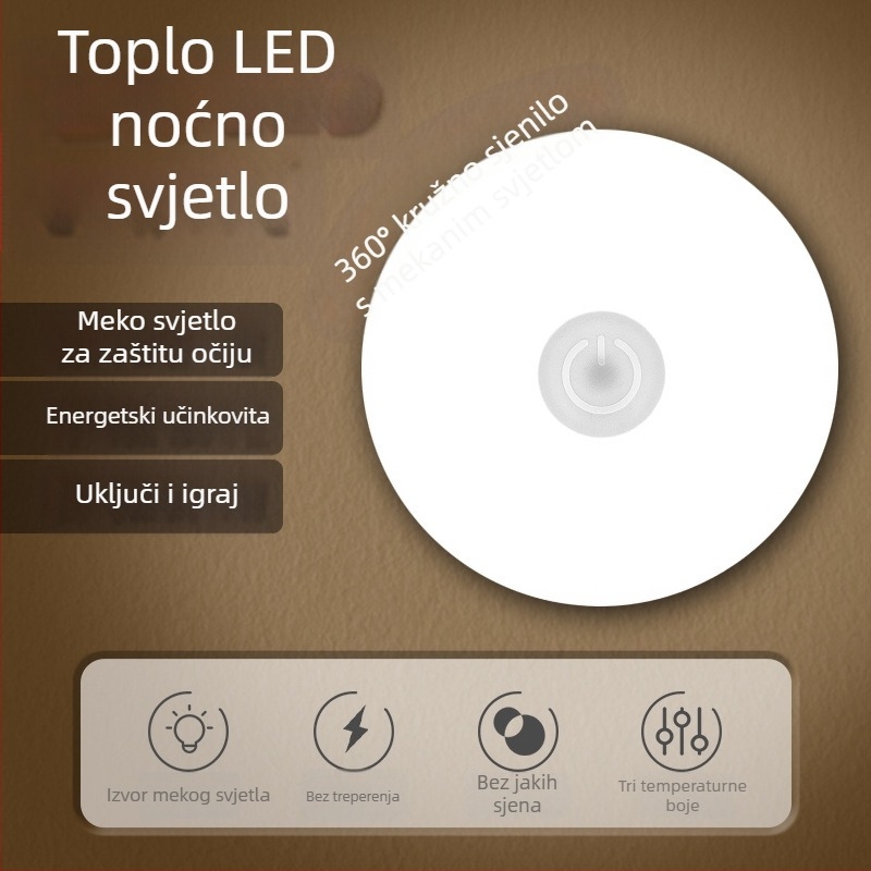 LED noćna lampica za spavaću sobu — lampica na noćnom ormariću s zaštitom očiju i prekidačem na tipku