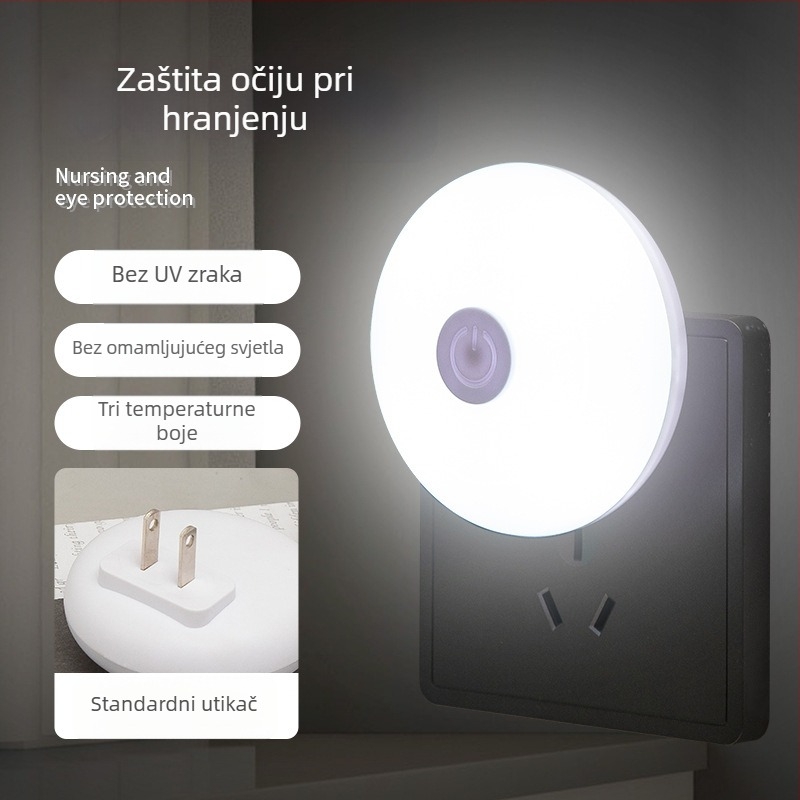 LED noćna lampica za spavaću sobu — lampica na noćnom ormariću s zaštitom očiju i prekidačem na tipku