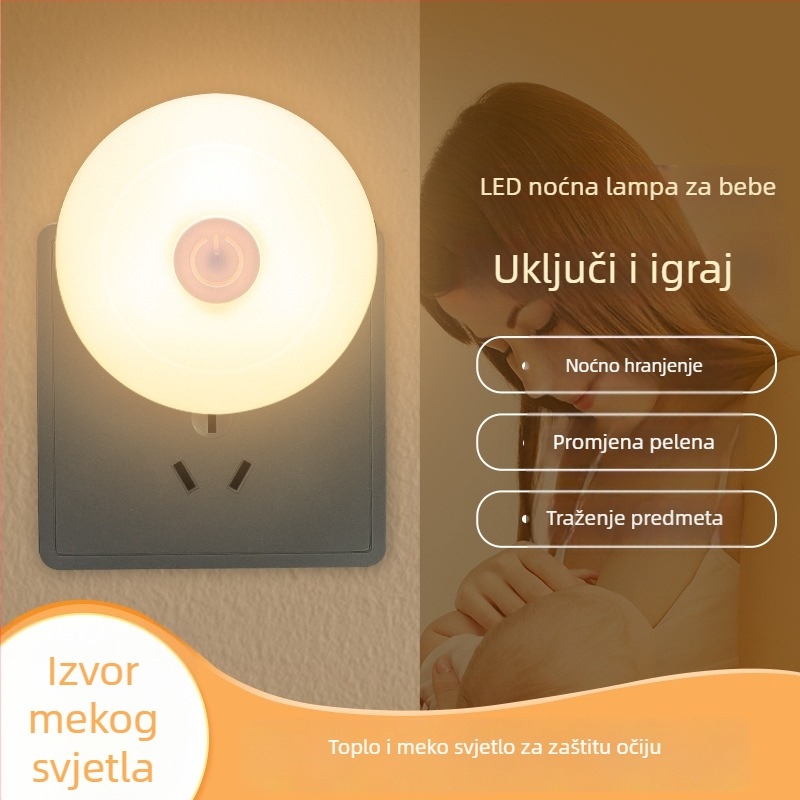 LED noćna lampica za spavaću sobu — lampica na noćnom ormariću s zaštitom očiju i prekidačem na tipku